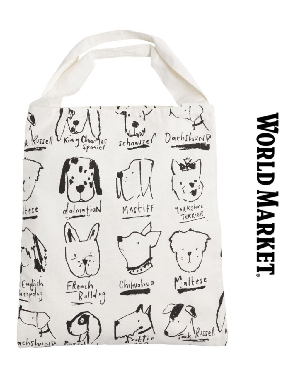 World Market | Black And White Illustrated Dogs Canvas Tote Bag